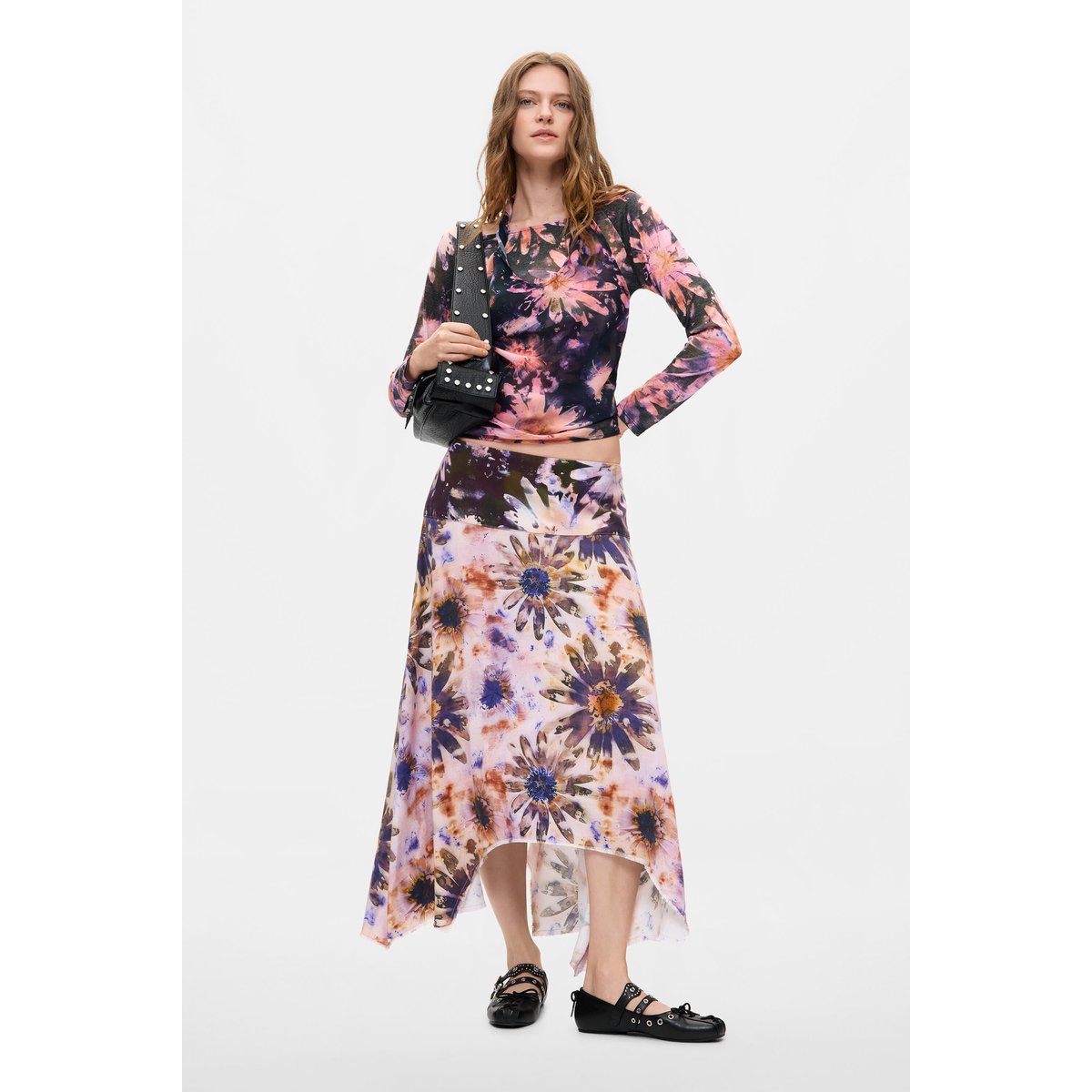 Jupe asymétrique imprimée rose, DESIGUAL