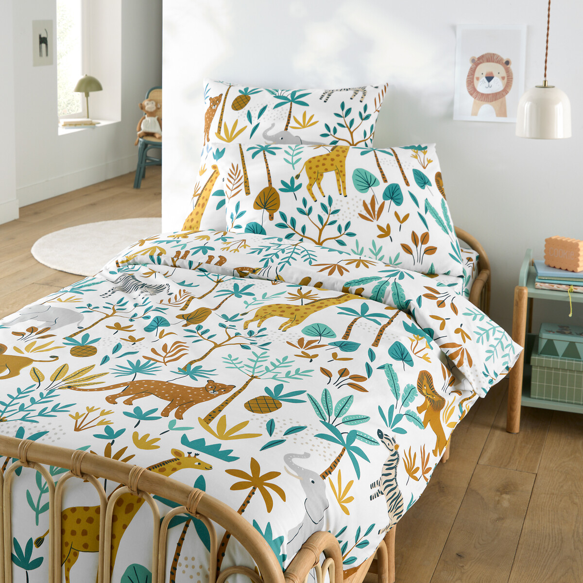 Jungle Animal Print 30% Recycled Cotton Child's Pillowcase white, LA REDOUTE INTERIEURS