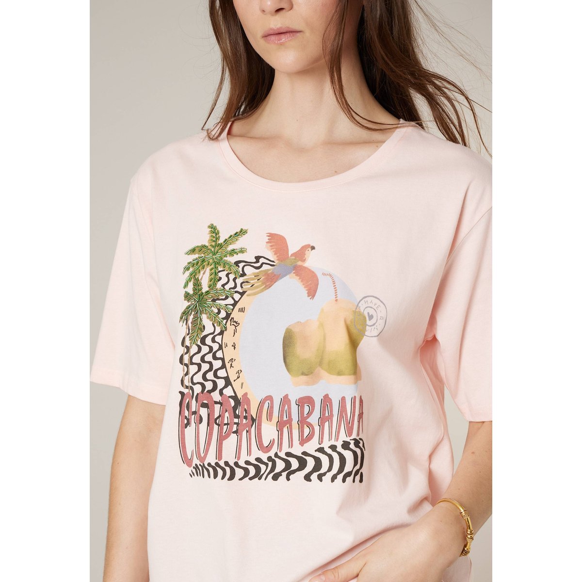 T-shirt femme en coton ALBANE rose clair, DEELUXE