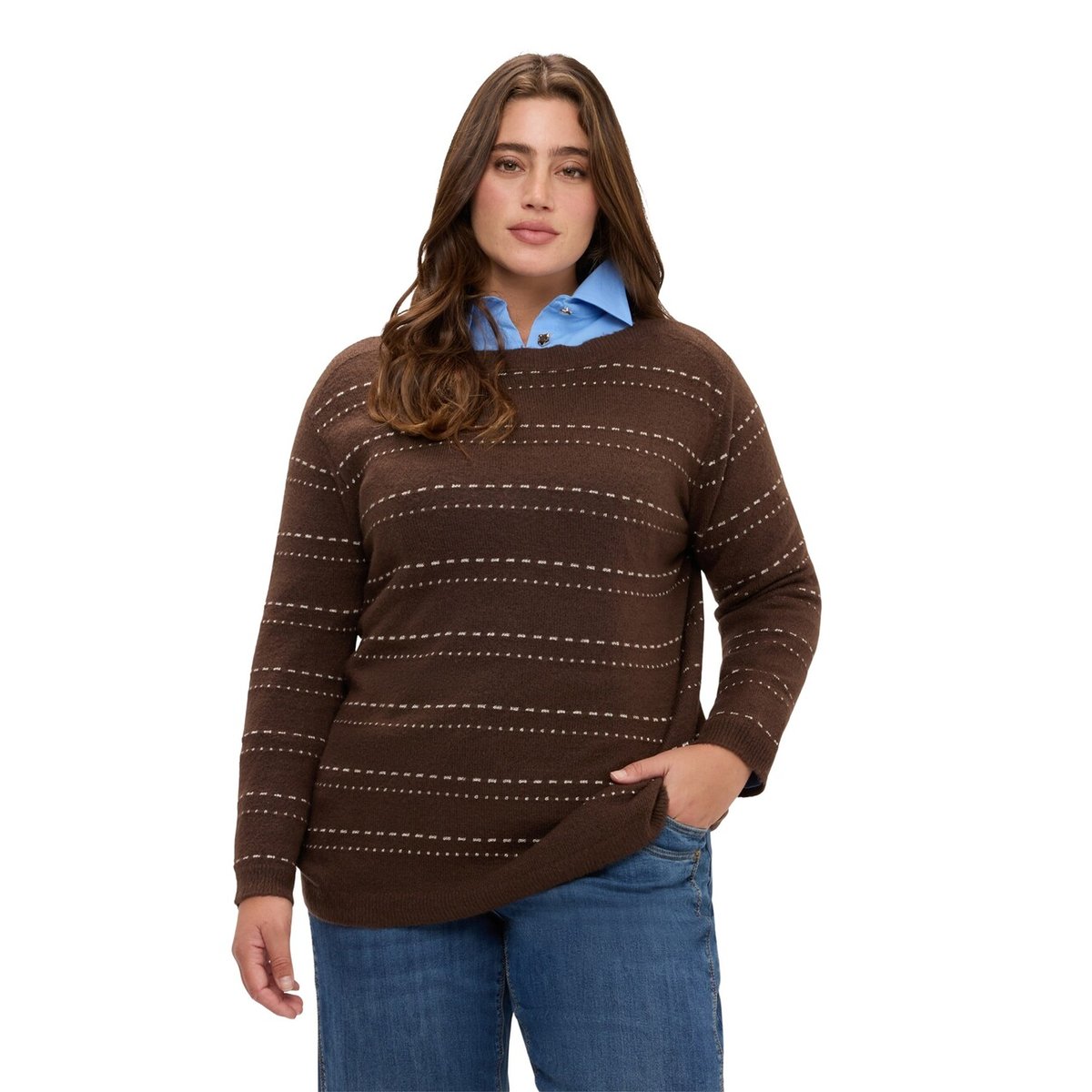 Pull à rayures avec encolure bateau marron, FIORELLA RUBINO