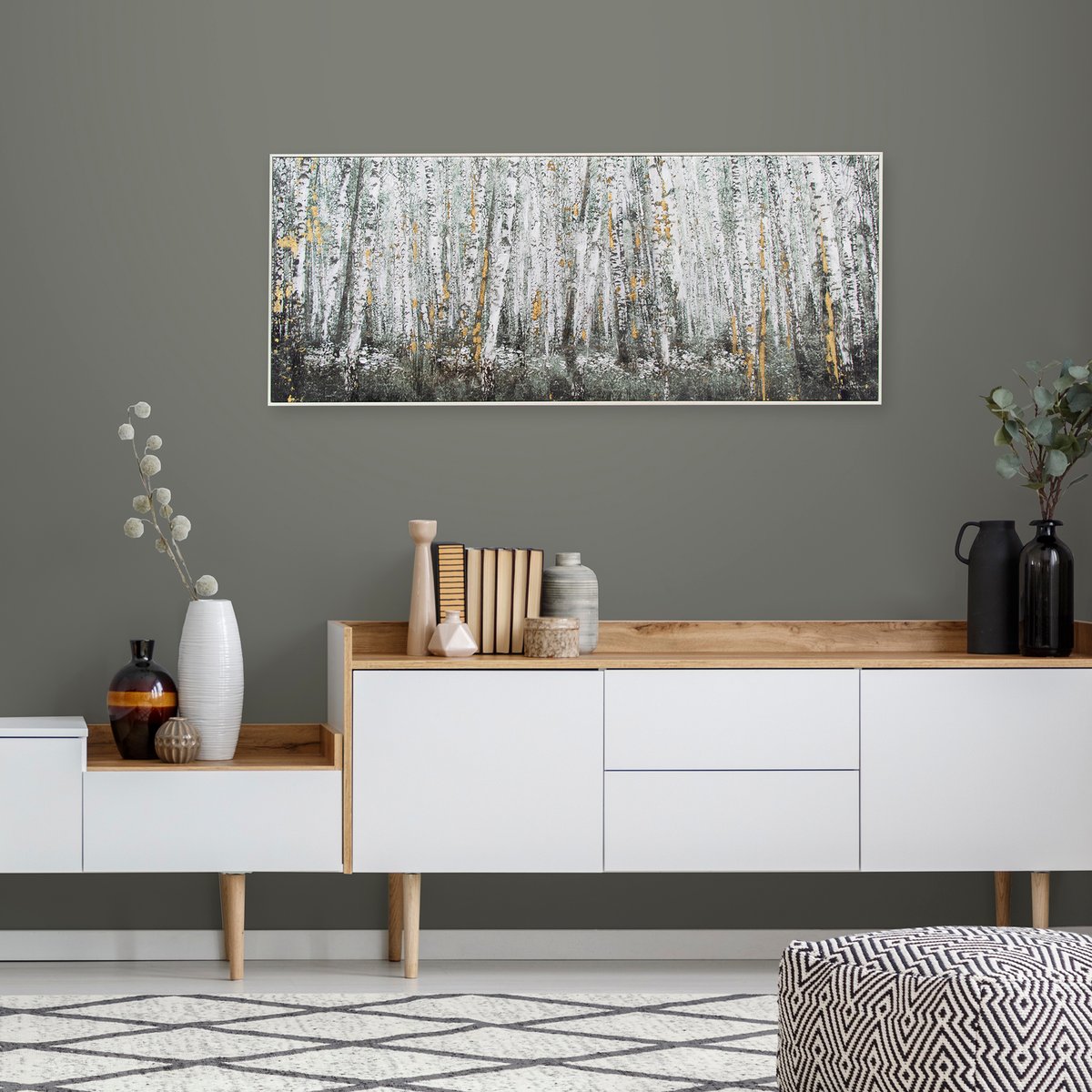 Toile encadrée Forêt de bouleaux gris, marron, doré, ART FOR THE HOME