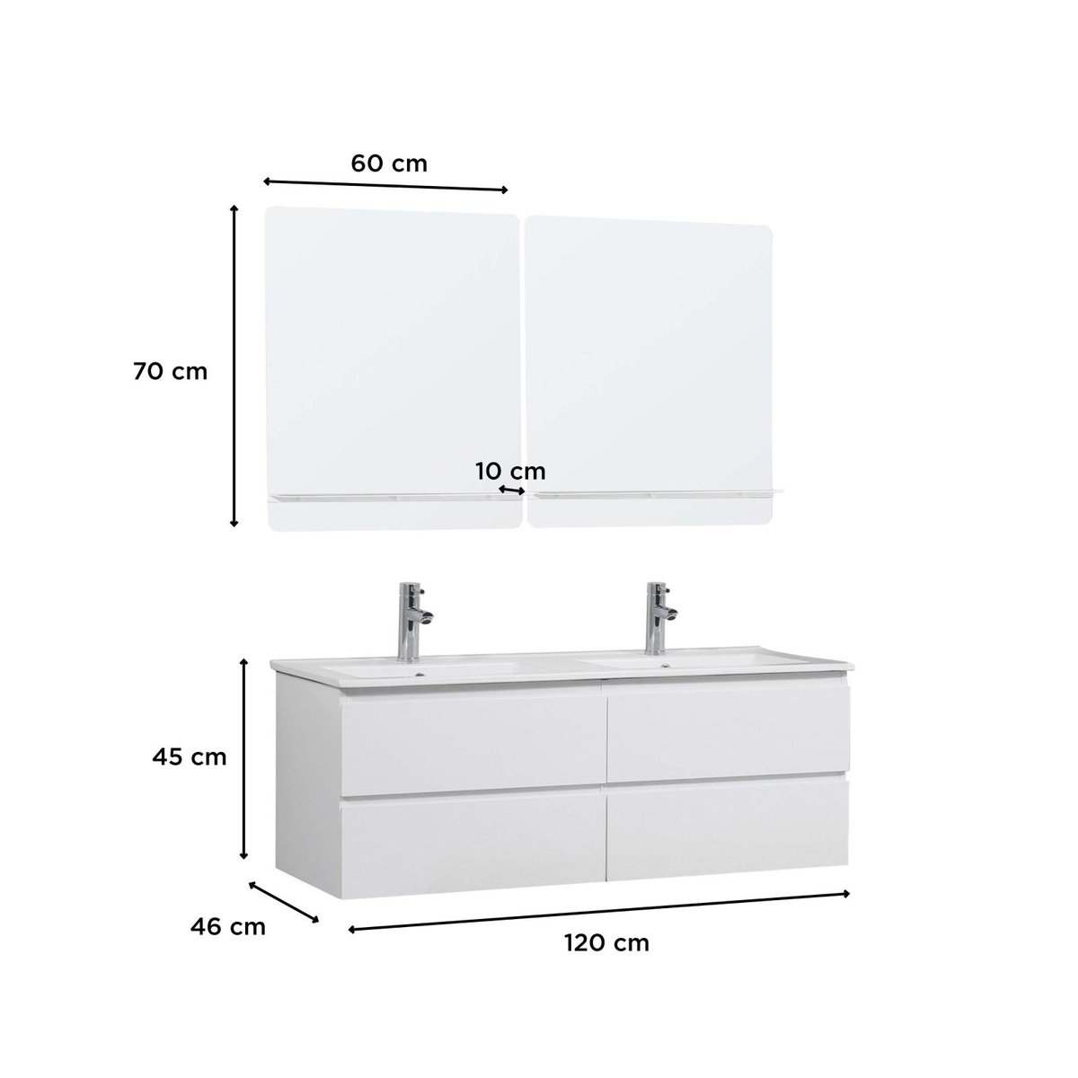 Meuble double +vasque +miroir SORRENTO blanc, MOB IN