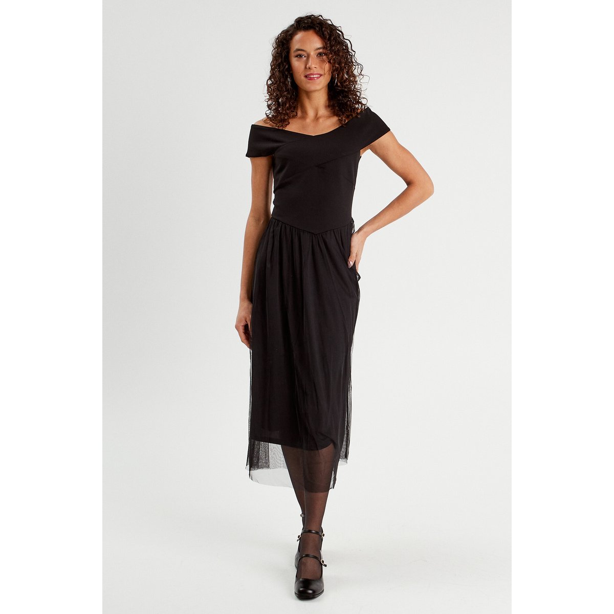 Robe midi bustier évasée noir, CACHE CACHE