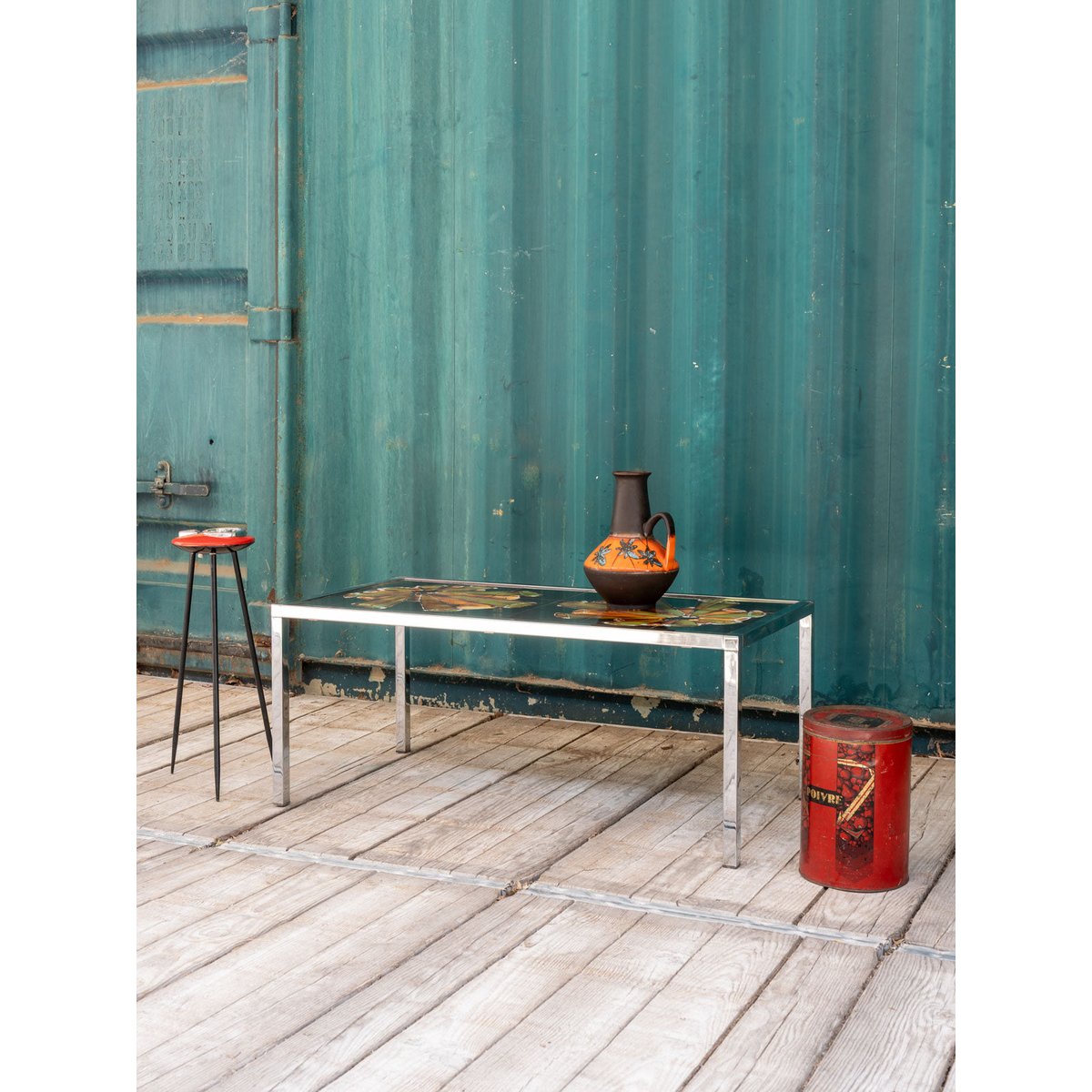 Table basse chromée et en céramique Donna N°1077 - Bon état argenté, DEBONGOUT