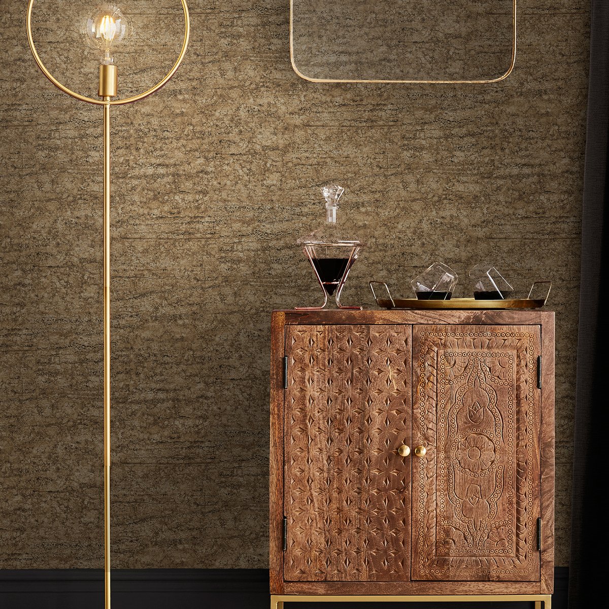 Papier peint Vicenzo Gold marron liège, GRAHAM ET BROWN
