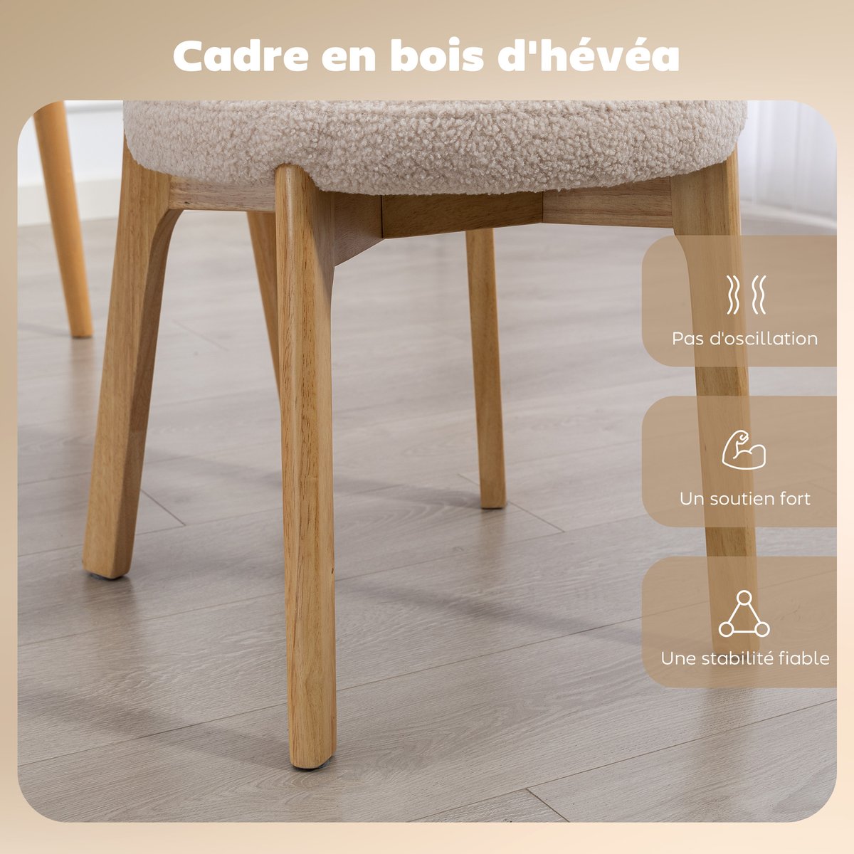 Chaise de salle à manger Tissu effet laine crème, bois naturel, HOMCOM