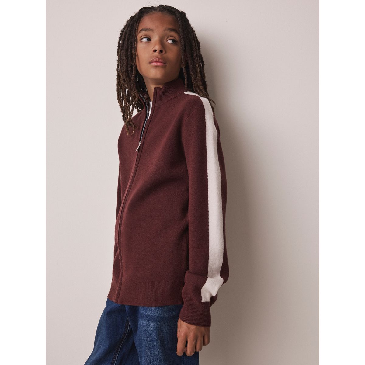 Cardigan en maille zippé rouge bordeaux, NEXT