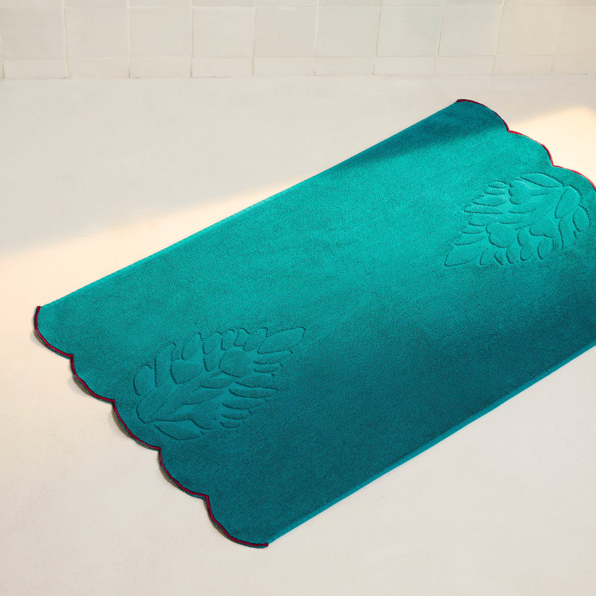 Tapis de Bain coton bio BUNDI emeraude, CARRE BLANC