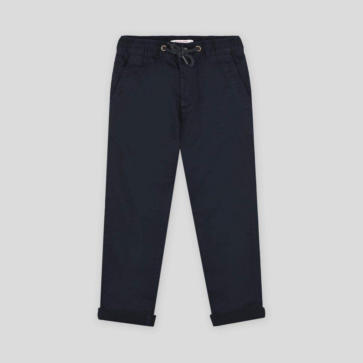 Pantalon droit élastiqué uni en coton BIO GOTS marine, MONOPRIX