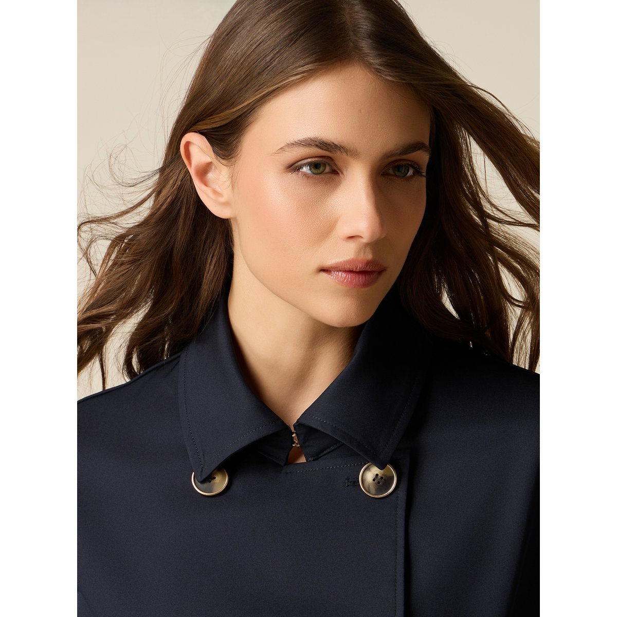 Trench midi double boutonnage bleu, OLTRE