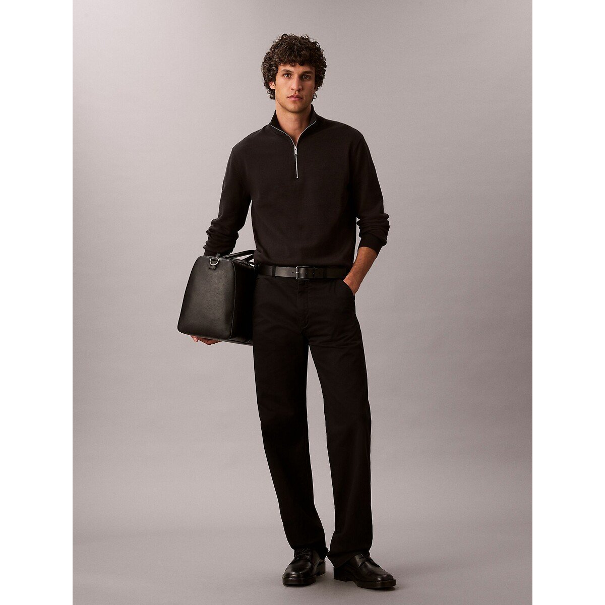 Pull collo alto con mezza zip nero , CALVIN KLEIN