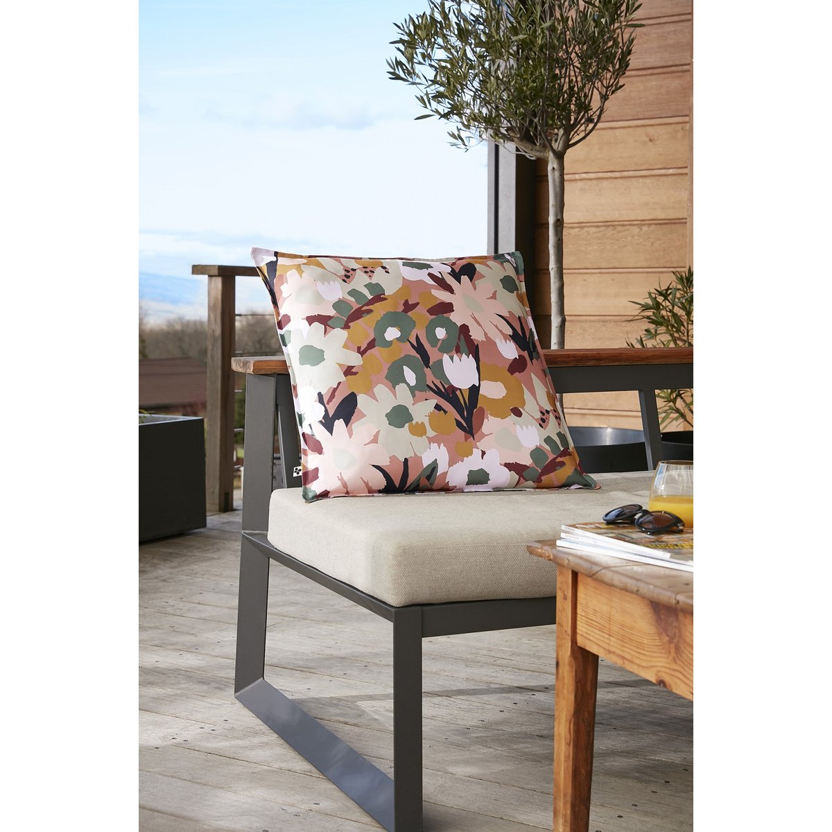 Housse de coussin exterieur deperlant Leane jaune, EDEN