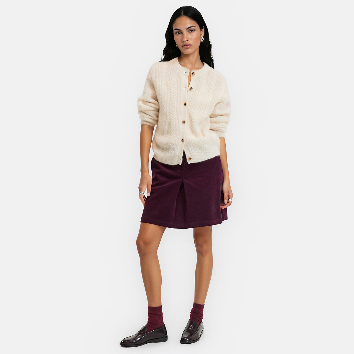 Cardigan col rond, torsadé, en alpaga mélangé ecru, LA REDOUTE COLLECTIONS