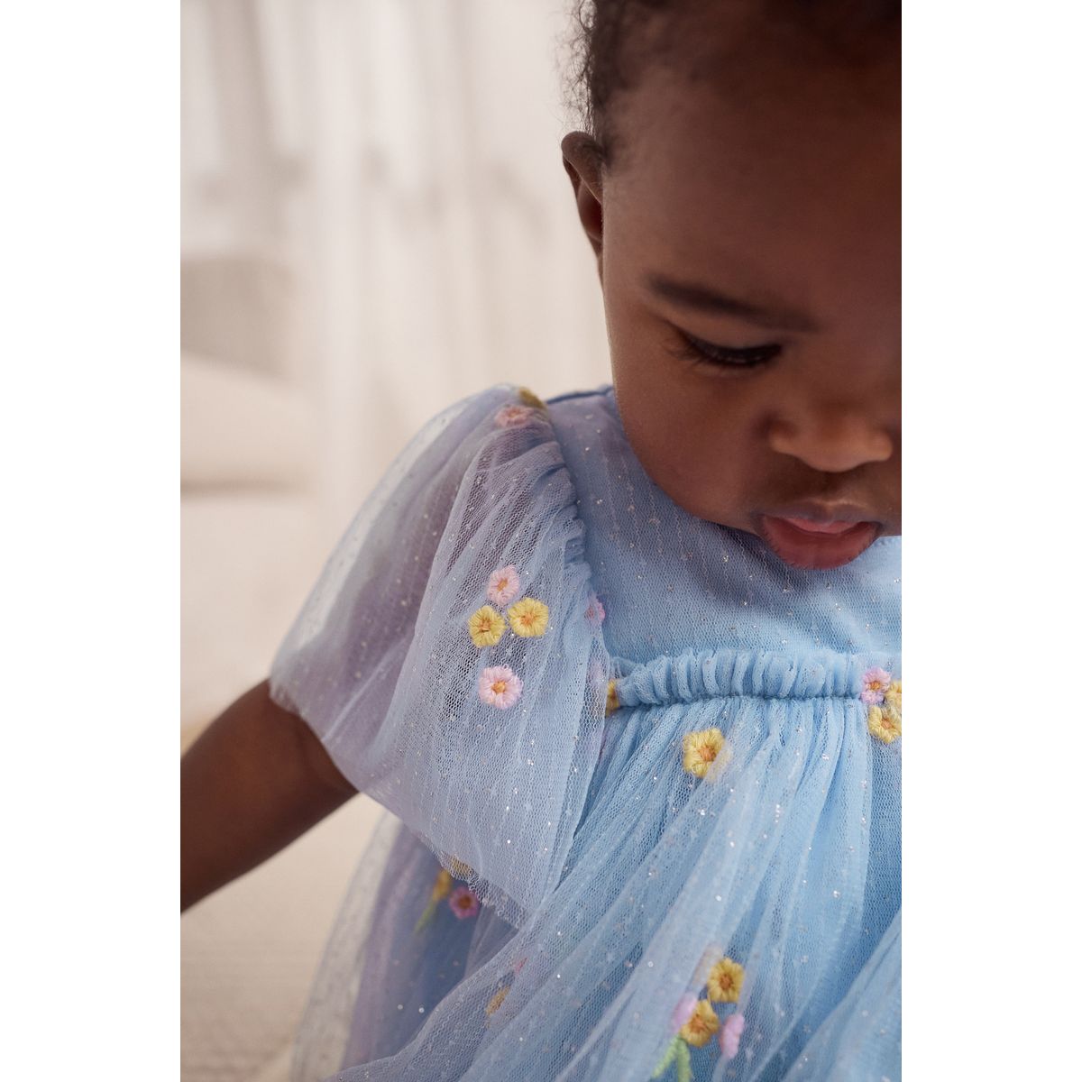 Robe en mesh bébé fleur bleue brodée, NEXT