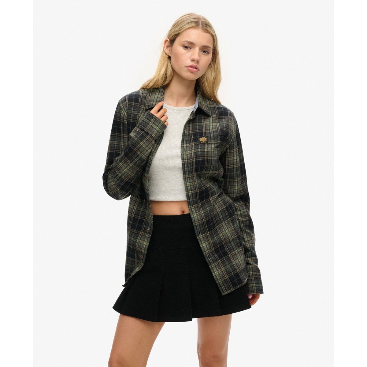 Mini-jupe plissée en velours côtelé Vintage noir bison, SUPERDRY