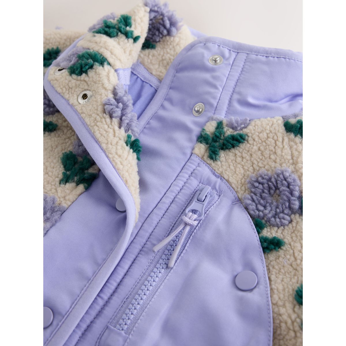 Veste en peau lainée boutonnée motif floral bleu/crème, NEXT