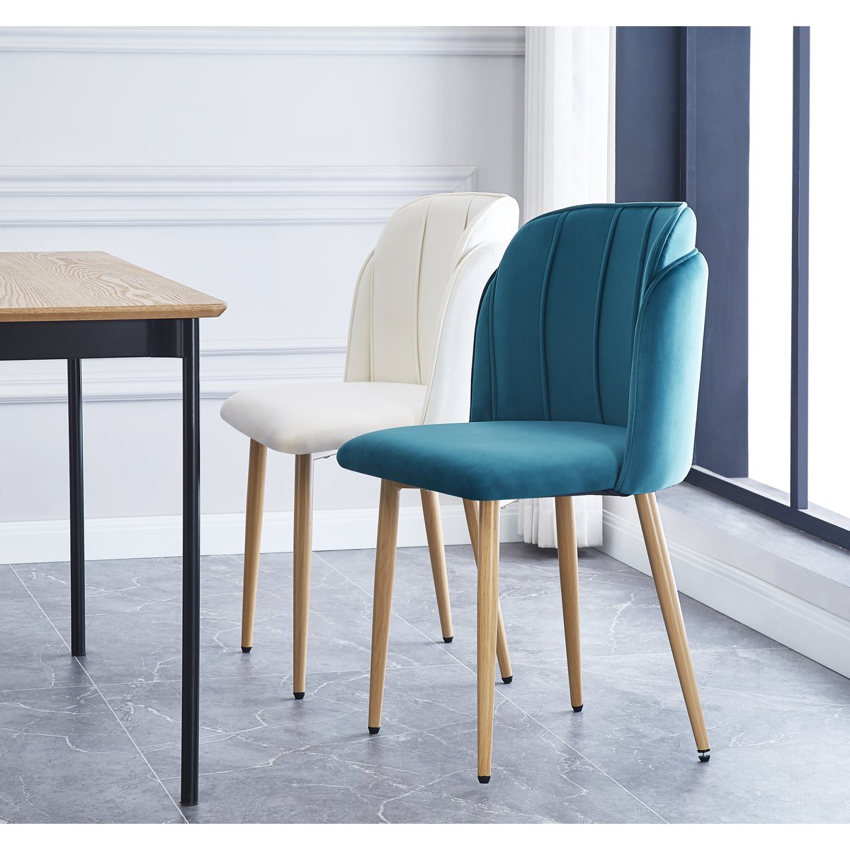 Lot de 2 chaises, métal et velours, NORA bleu canard, NORDLYS