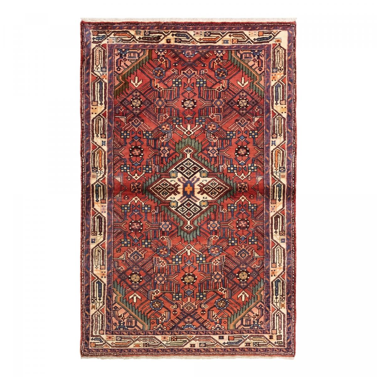 Tapis d'orient au motif oriental, noué à la main, HAMADAN 7 rouge, beige, bleu, UN AMOUR DE TAPIS