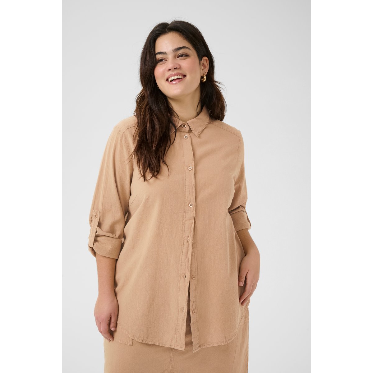 Long sleeved shirt beige classic sand, KAFFE CURVE