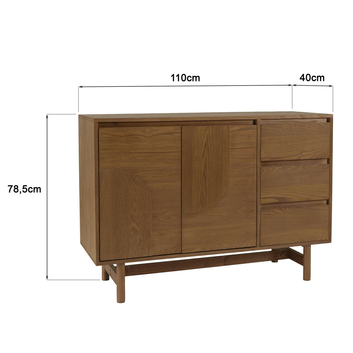 Buffet couleur naturelle 3 tiroirs 2 portes décor motif arrondi CORIA bois naturel, PIER IMPORT
