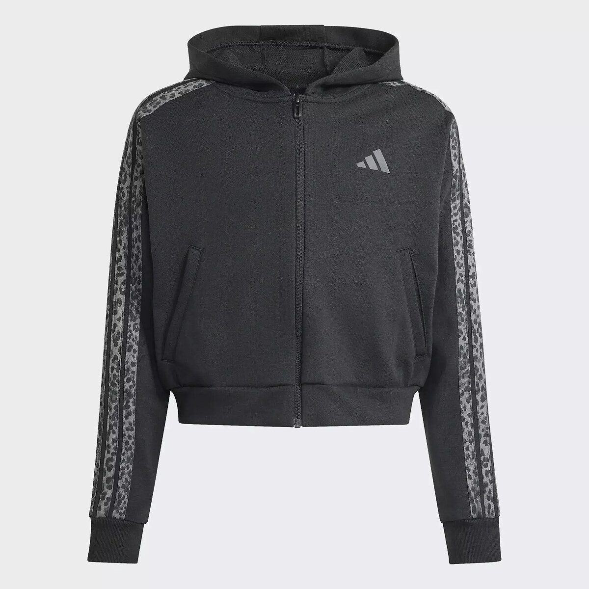Sweat zippé avec capuche, 3 bandes, ESSENTIALS noir, ADIDAS SPORTSWEAR