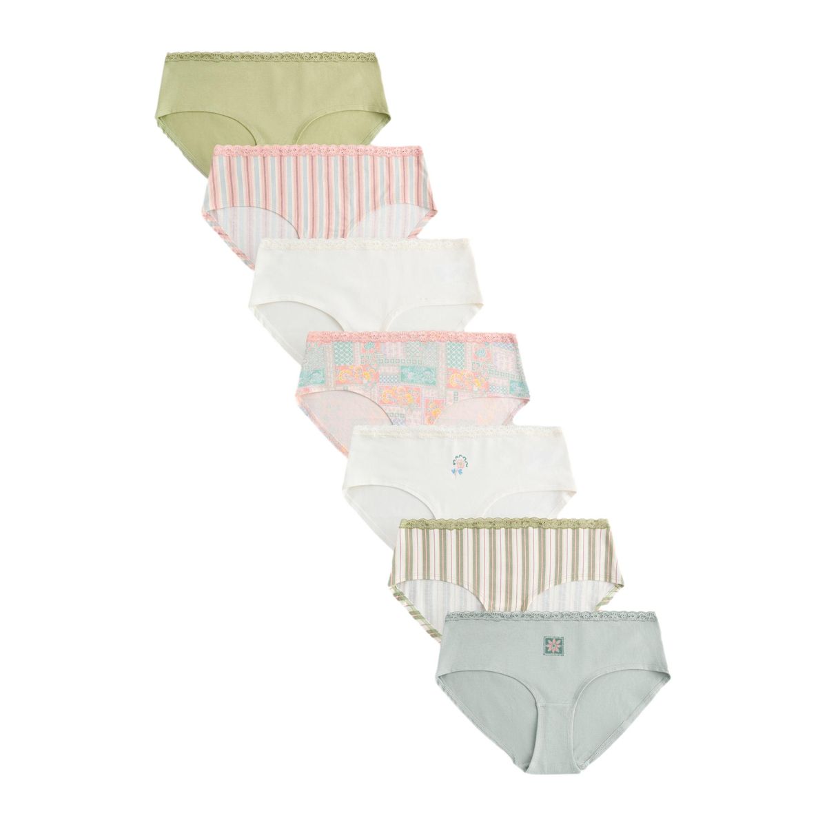 Culotte en dentelle et coton, lot de 7 rose/vert, NEXT