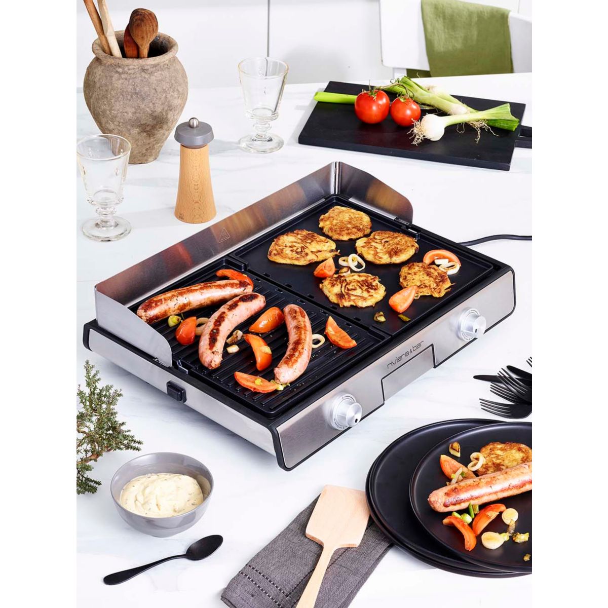 Plancha électrique QPL530 réversible à poser, 45.5x28.5 cm inox, RIVIERA & BAR