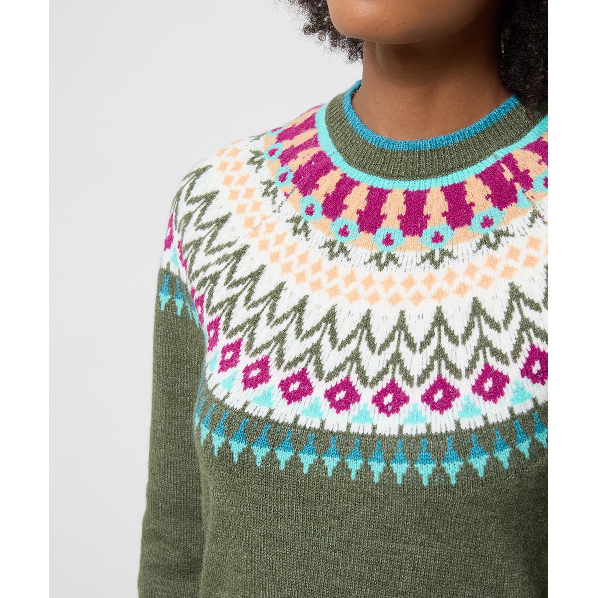 Pull Jacquard Fair Isle Fleuri Tilly vert, JOE BROWNS