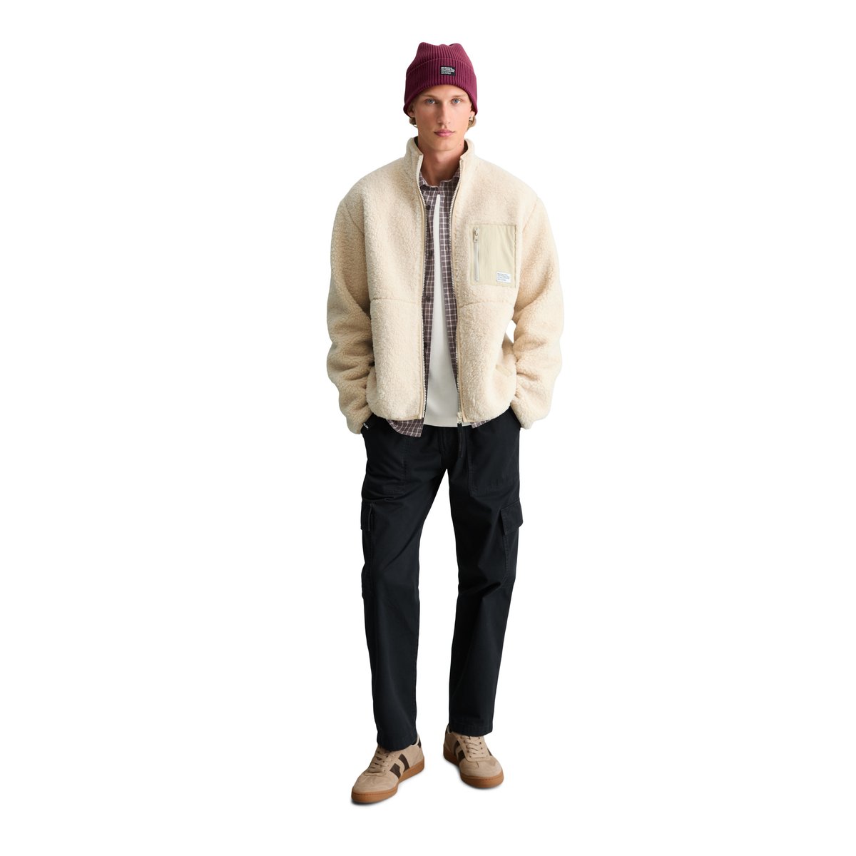 Veste en peluche coupe classique avec poche poitrine en nylon beige, MARC O’POLO DENIM