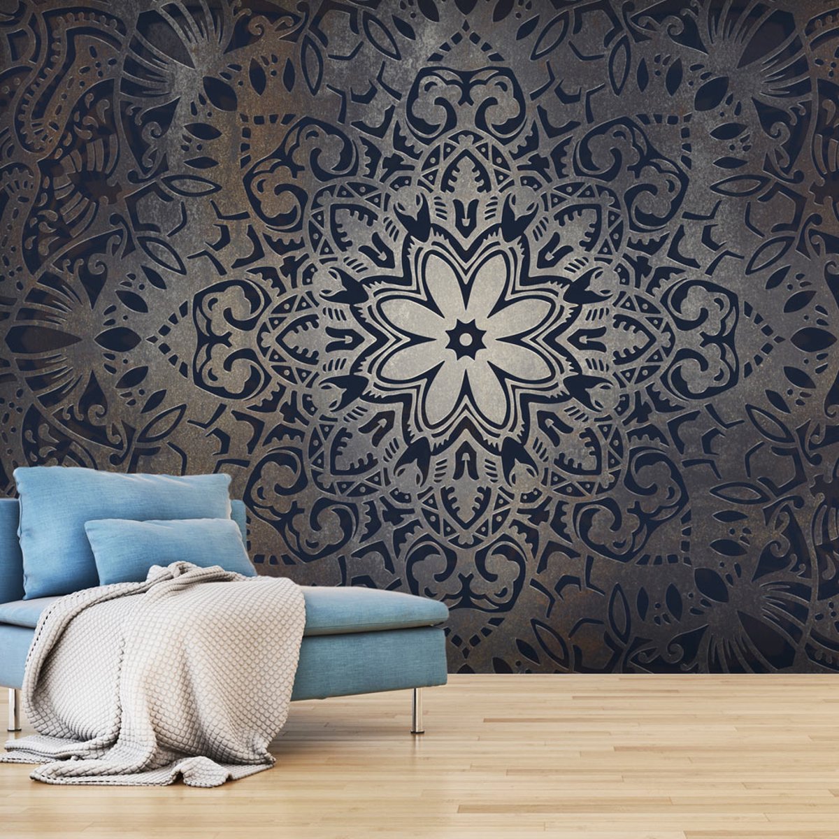 Papier peint intissé panoramique Orient Iron Flowers gris / argent, EDEN