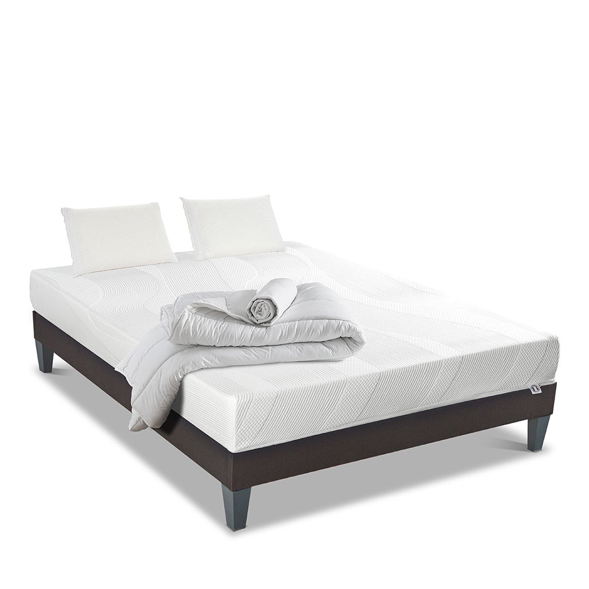 Pack Paris 90x190 cm Matelas Mousse + Sommier Bois + Accessoires blanc, BELLECOUR