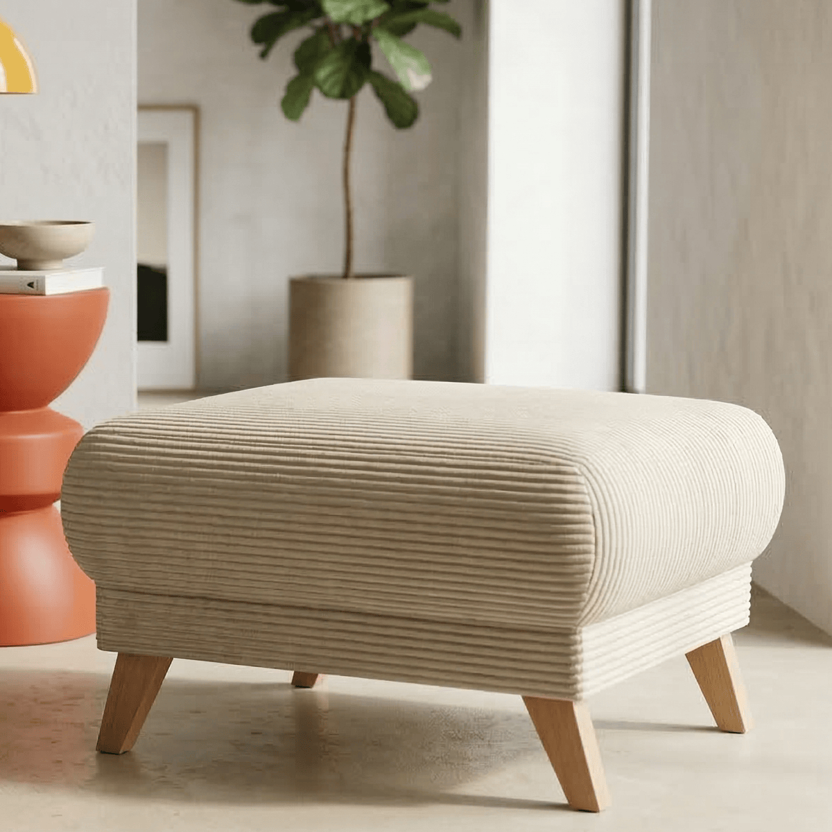 Pouf en velours côtelé - LARIA beige, HOMIFAB