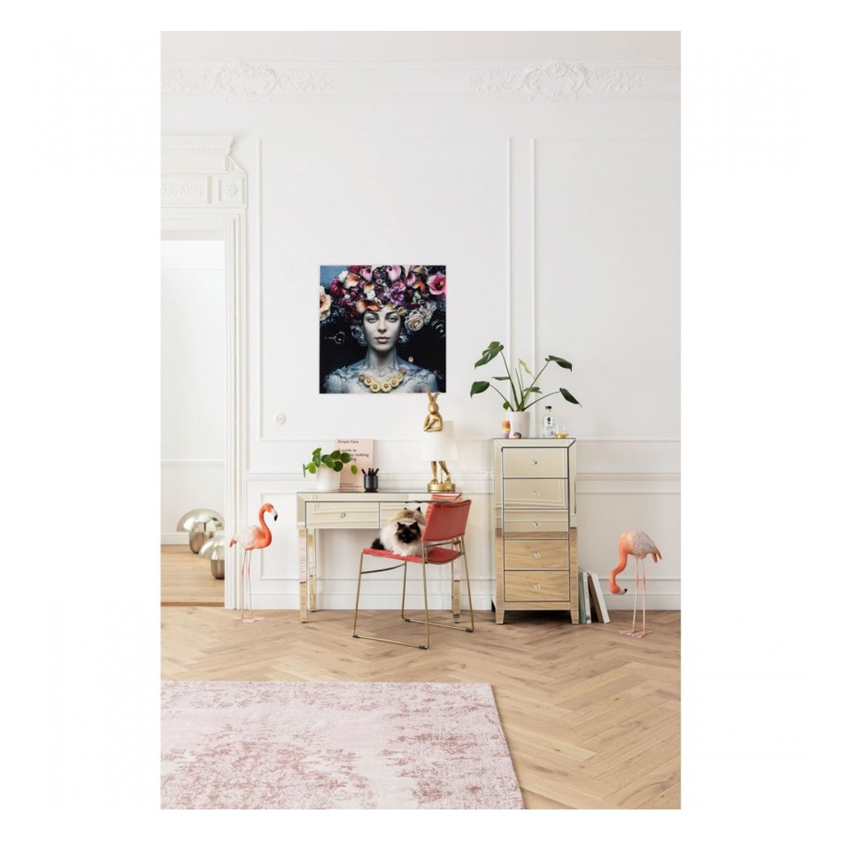 Tableau en verre femme fleurs multicolore, KARE DESIGN