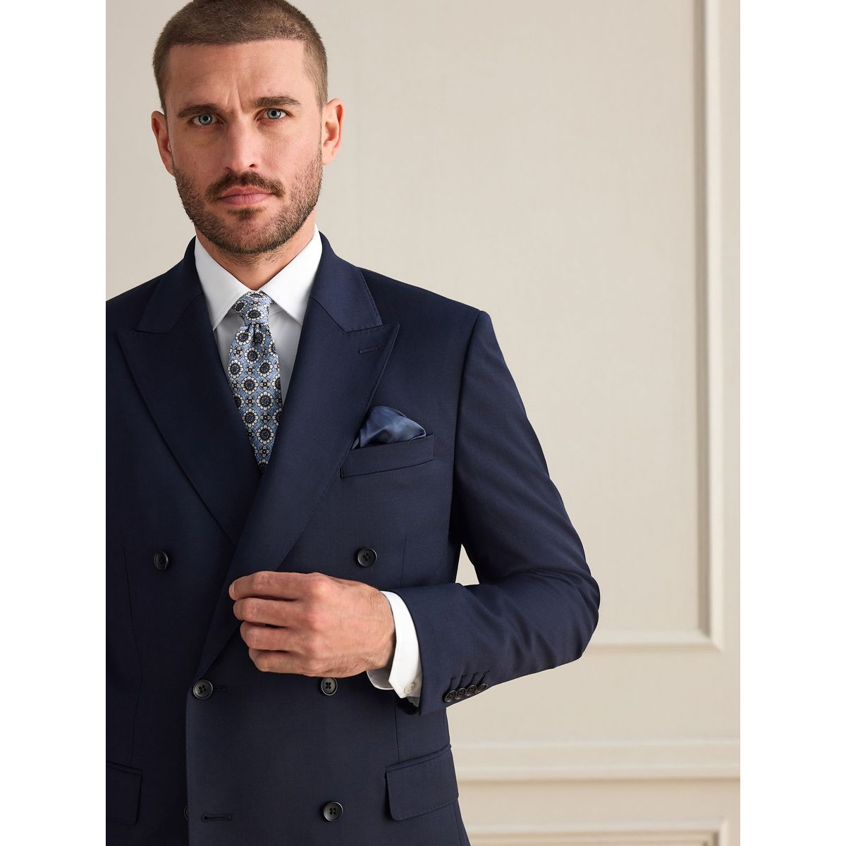 Veste de costume ajustée croisée laine signature bleu marine, NEXT