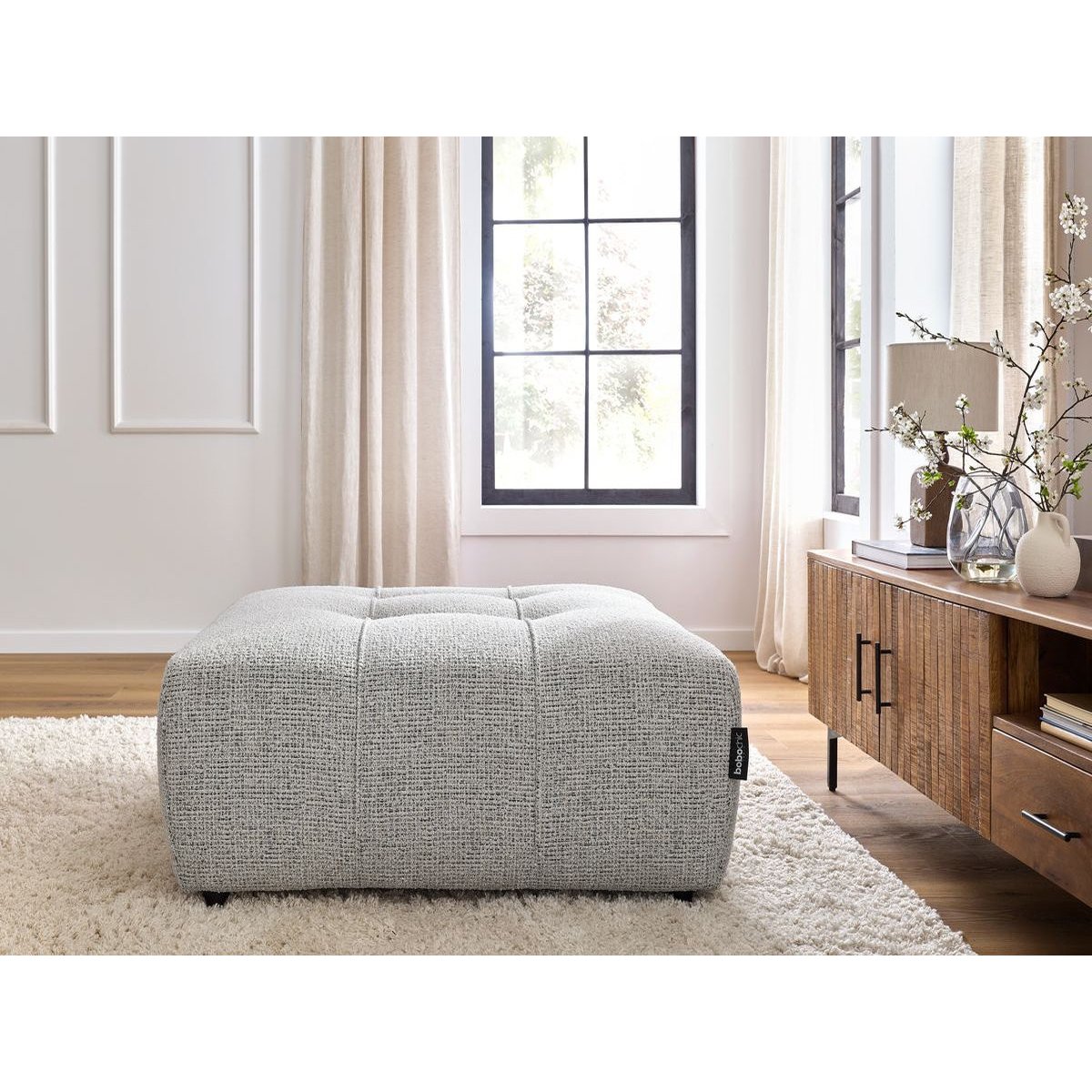 Pouf tissu chiné, ARSENE gris clair, BOBOCHIC
