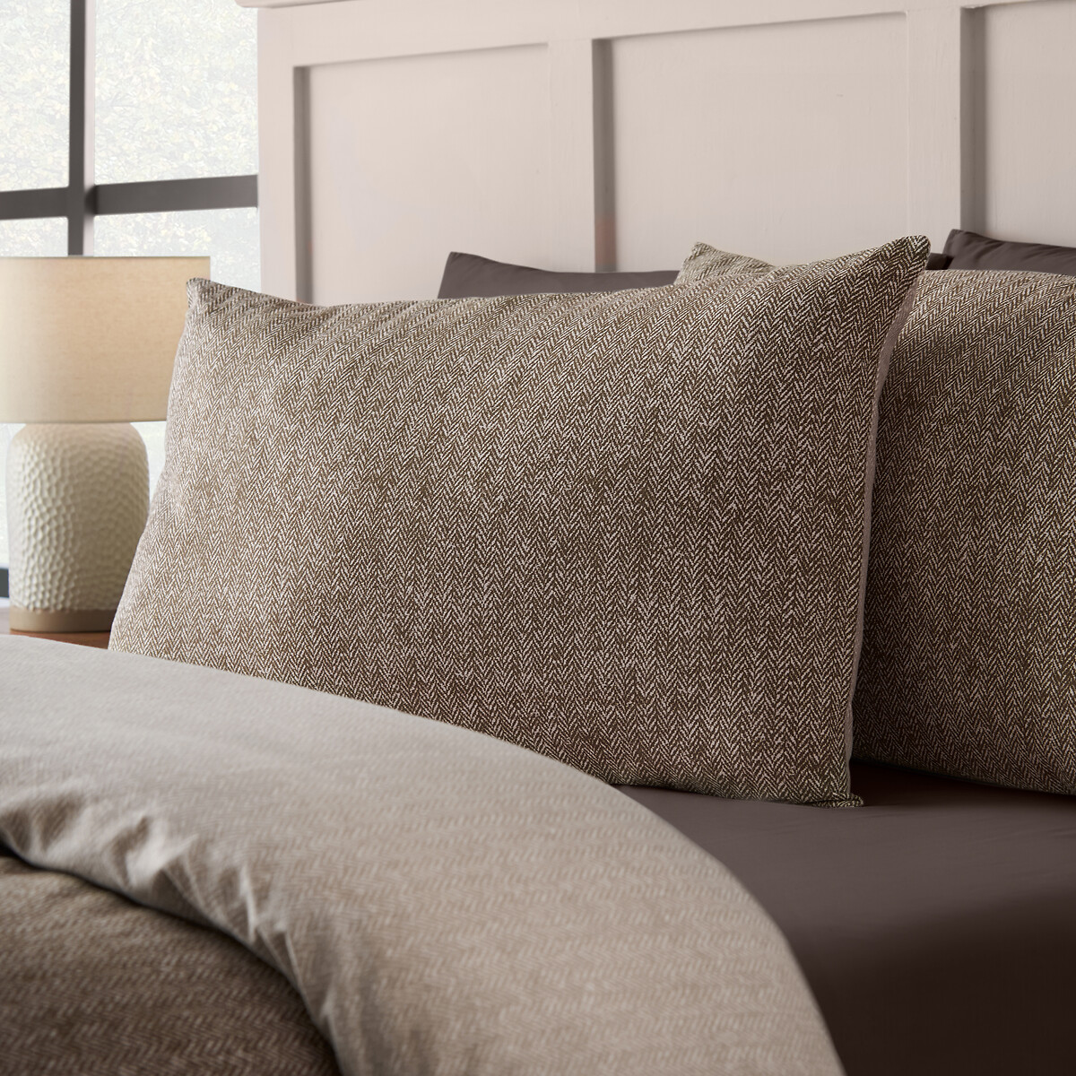 Brushed Herringbone Cotton Reversible Duvet Cover Set chocolate, CATHERINE LANSFIELD