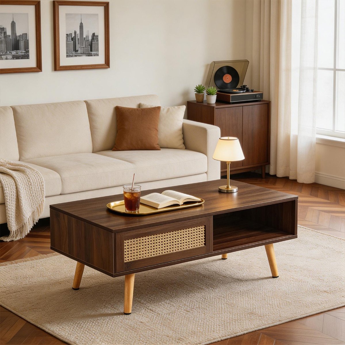 Table basse rectangulaire avec rangement, JORDIF walnut, MEUBLES COSY