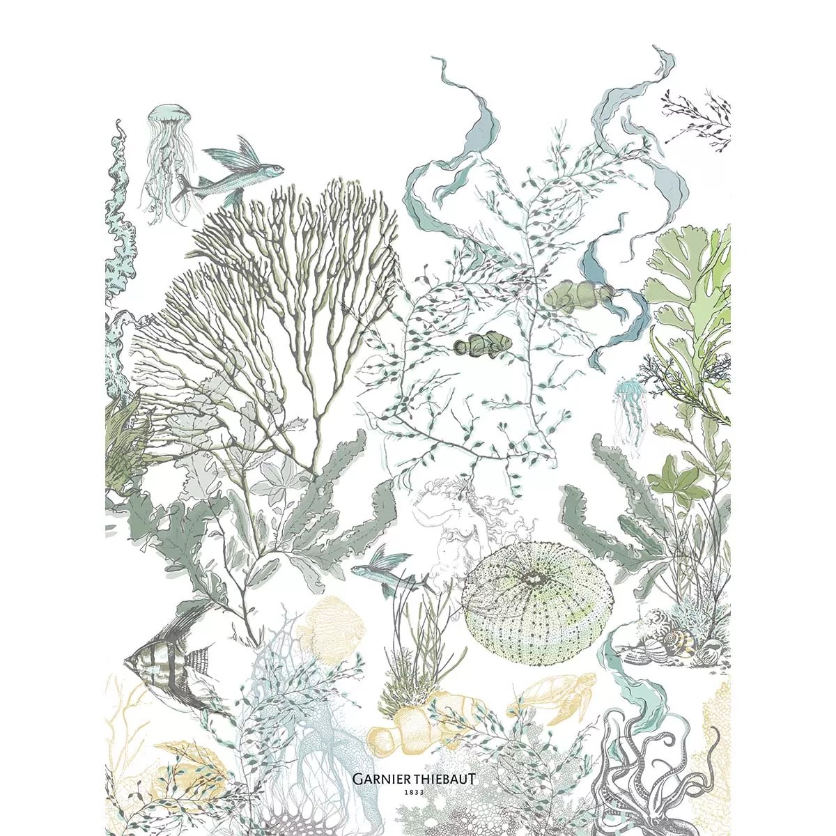 Torchon lin & coton lavé BALADE MARINE verde, GARNIER THIEBAUT