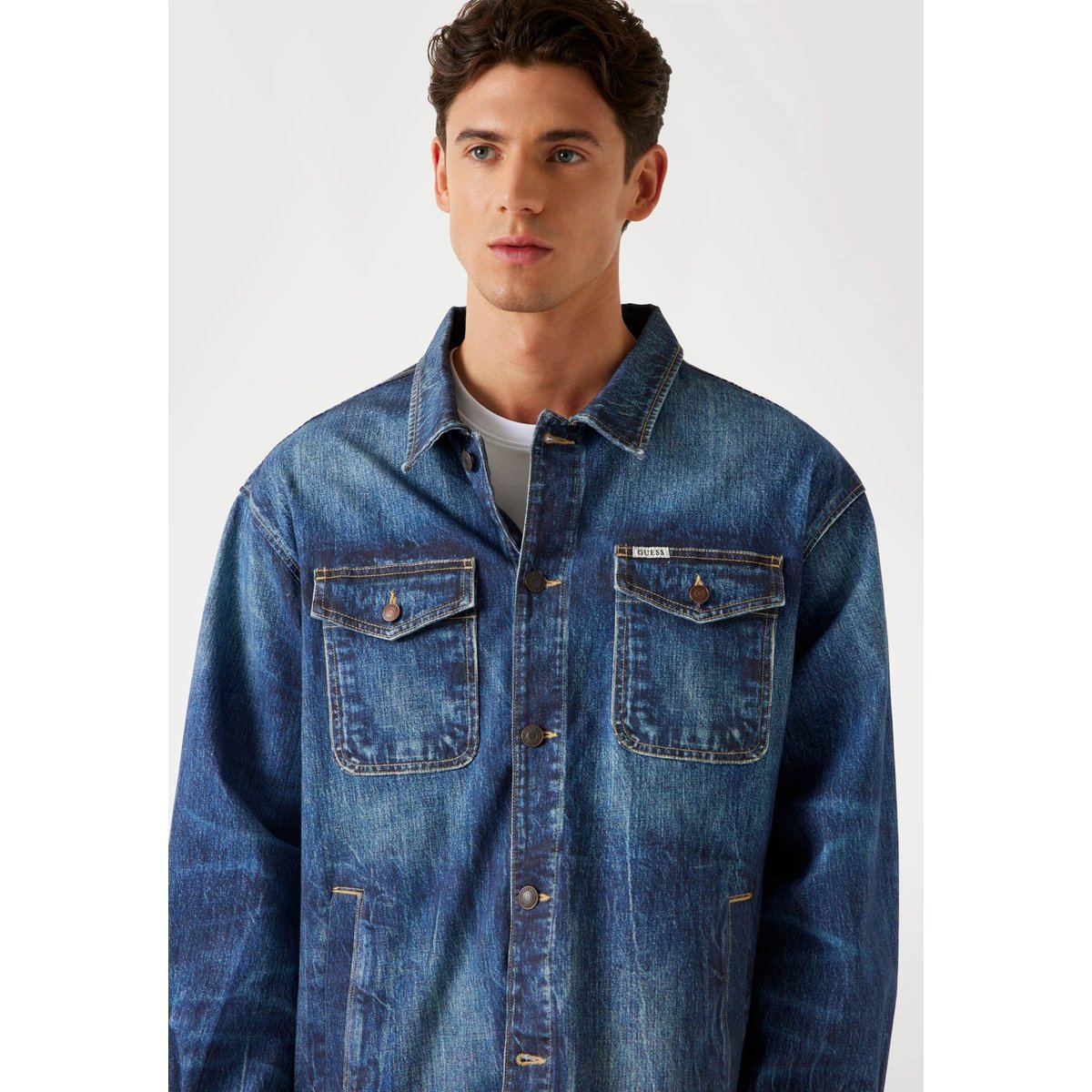 Veste Stretch Imprimé Denim bleu, GUESS