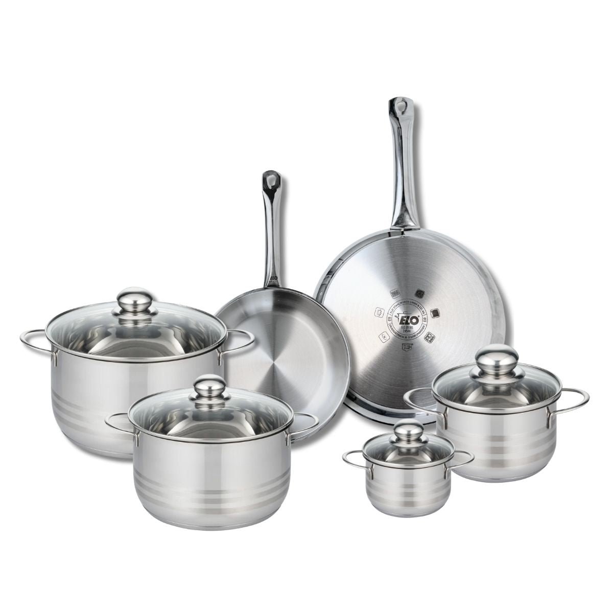 2 poêles 24/28cm + 4 faitouts 12/16/20/24cm PROFI BRILLANT gris, ELO