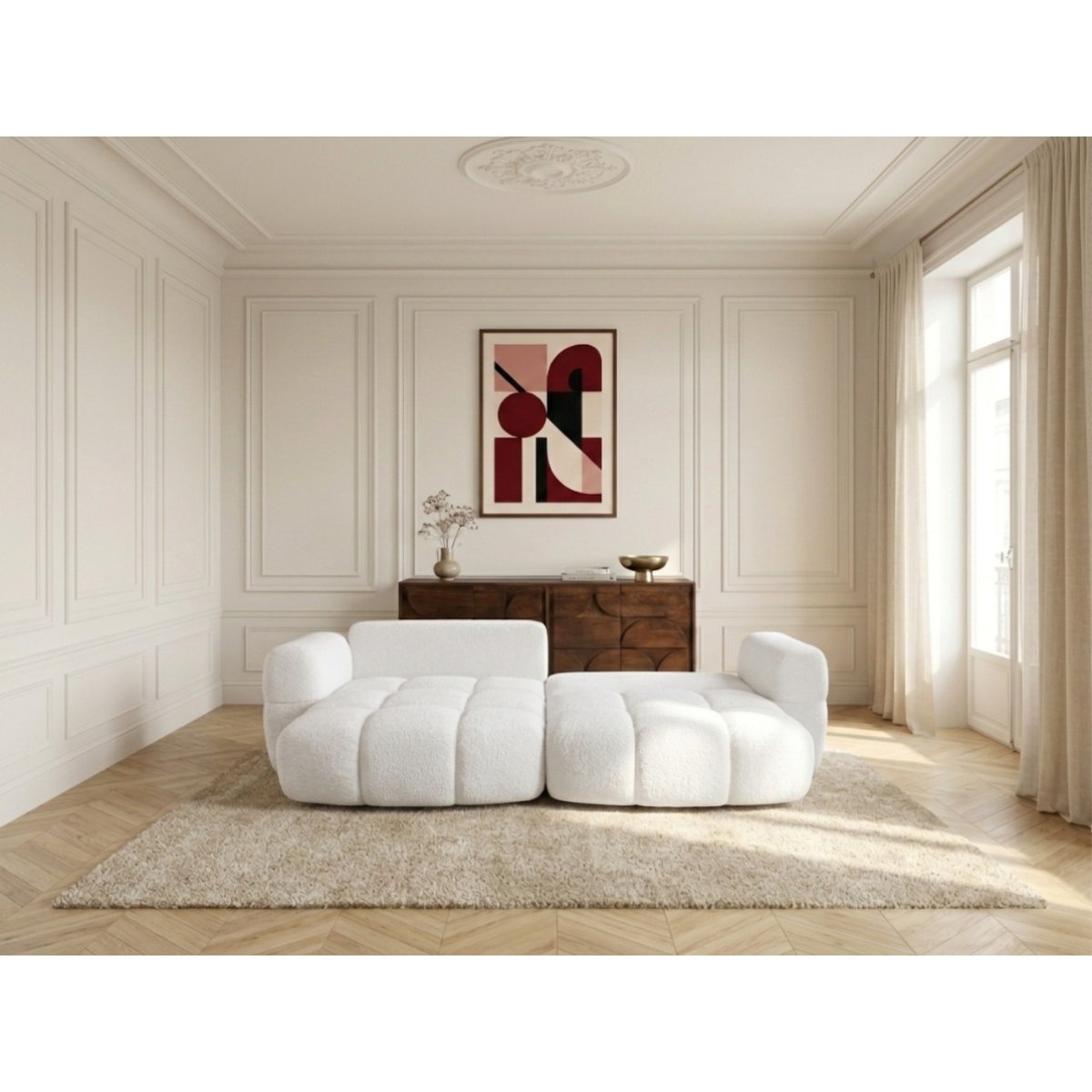 Canapé d'angle convertible 2,5 places en tissu, MADISON blanc, BOBOCHIC
