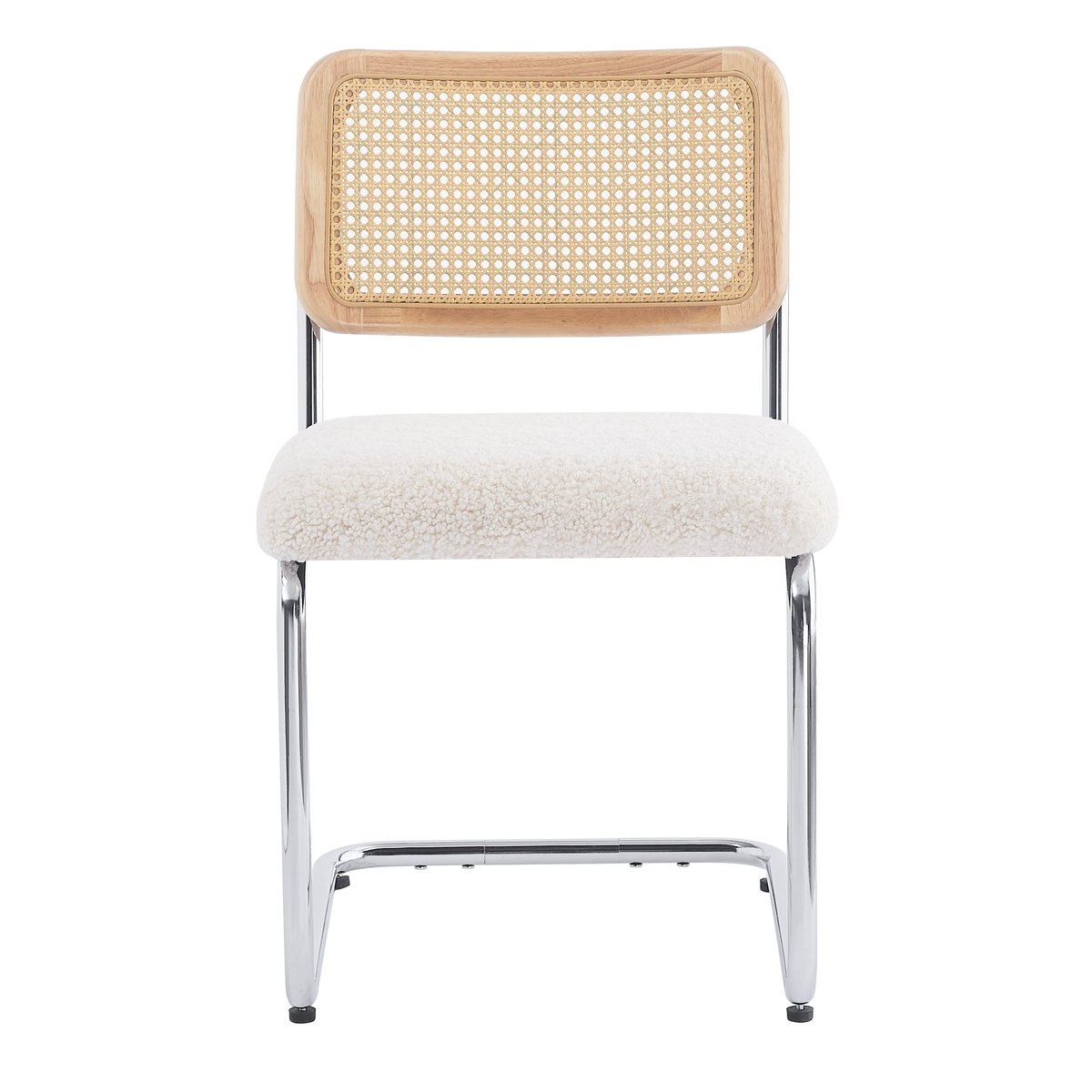 Lot de 2 chaises bouclette et cannage, SOFIA blanc cassé, NORDLYS