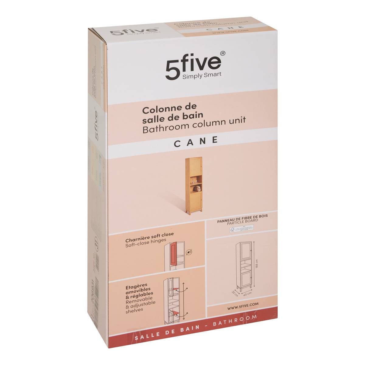 Colonne de rangement 2 portes CANE marron, 5FIVE SIMPLY SMART