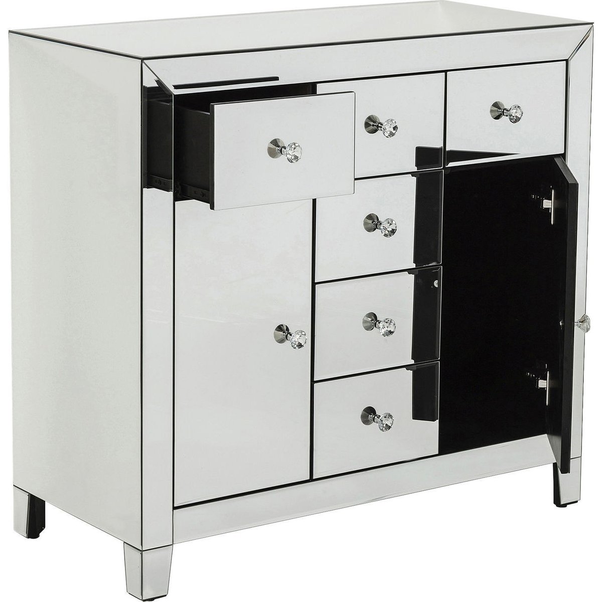 Commode 2 portes 6 tiroirs en verre miroir, LUXURY argent, KARE DESIGN
