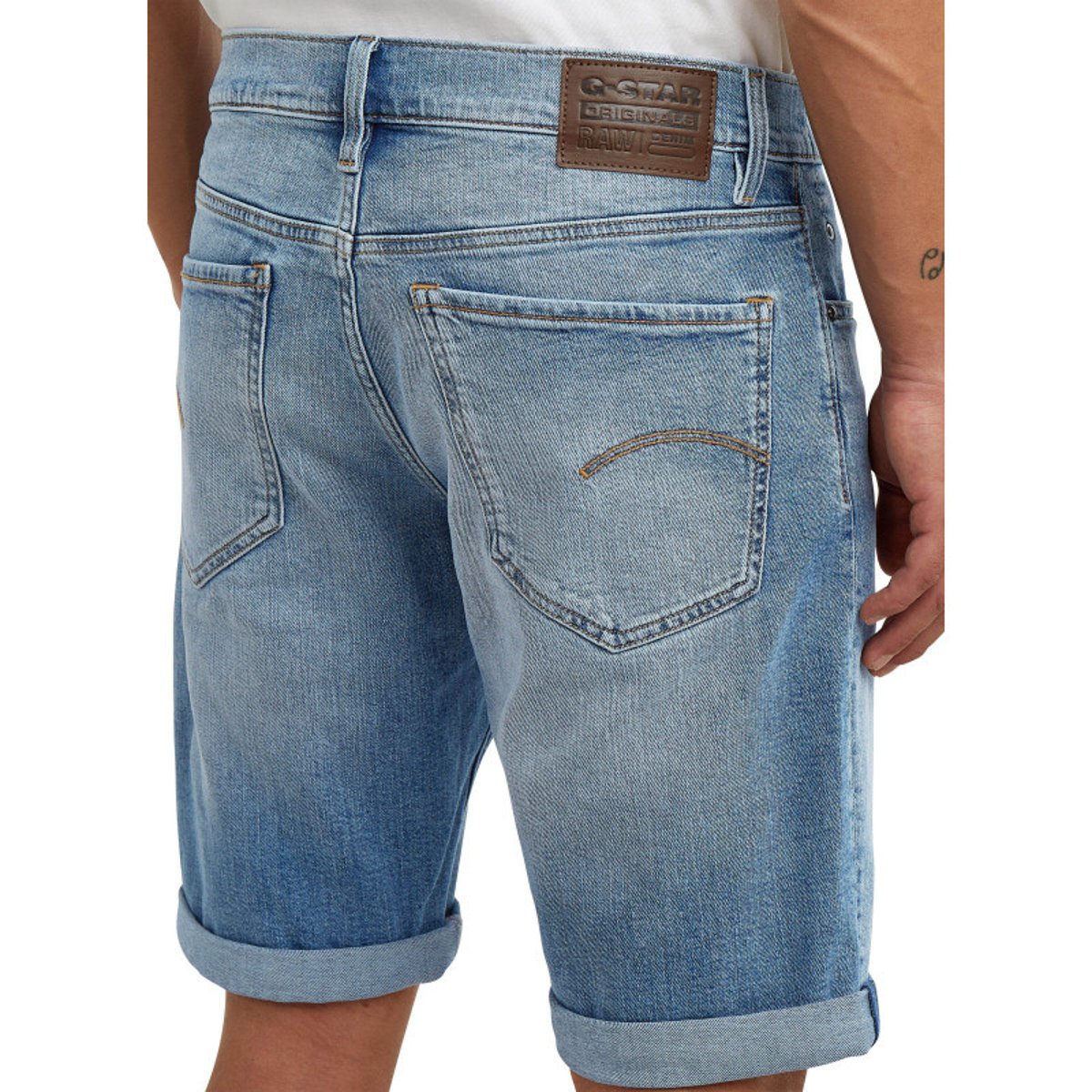 Short 5 poches en coton bleu délavé avec une braguette zippée bleu, G-Star RAW