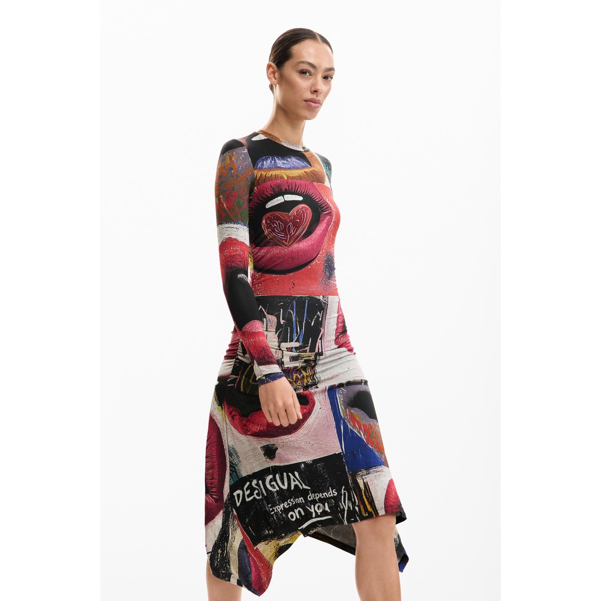 Robe imprimée bouches noir, DESIGUAL