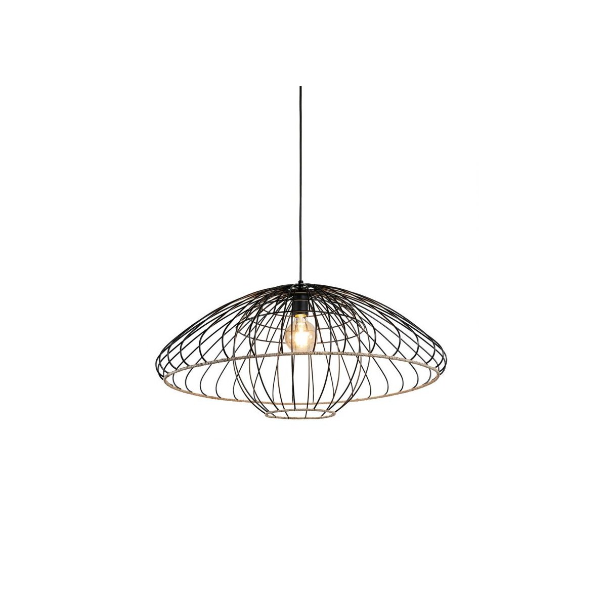 Suspension filaire métal et rotin Neptune noir, OSTARIA