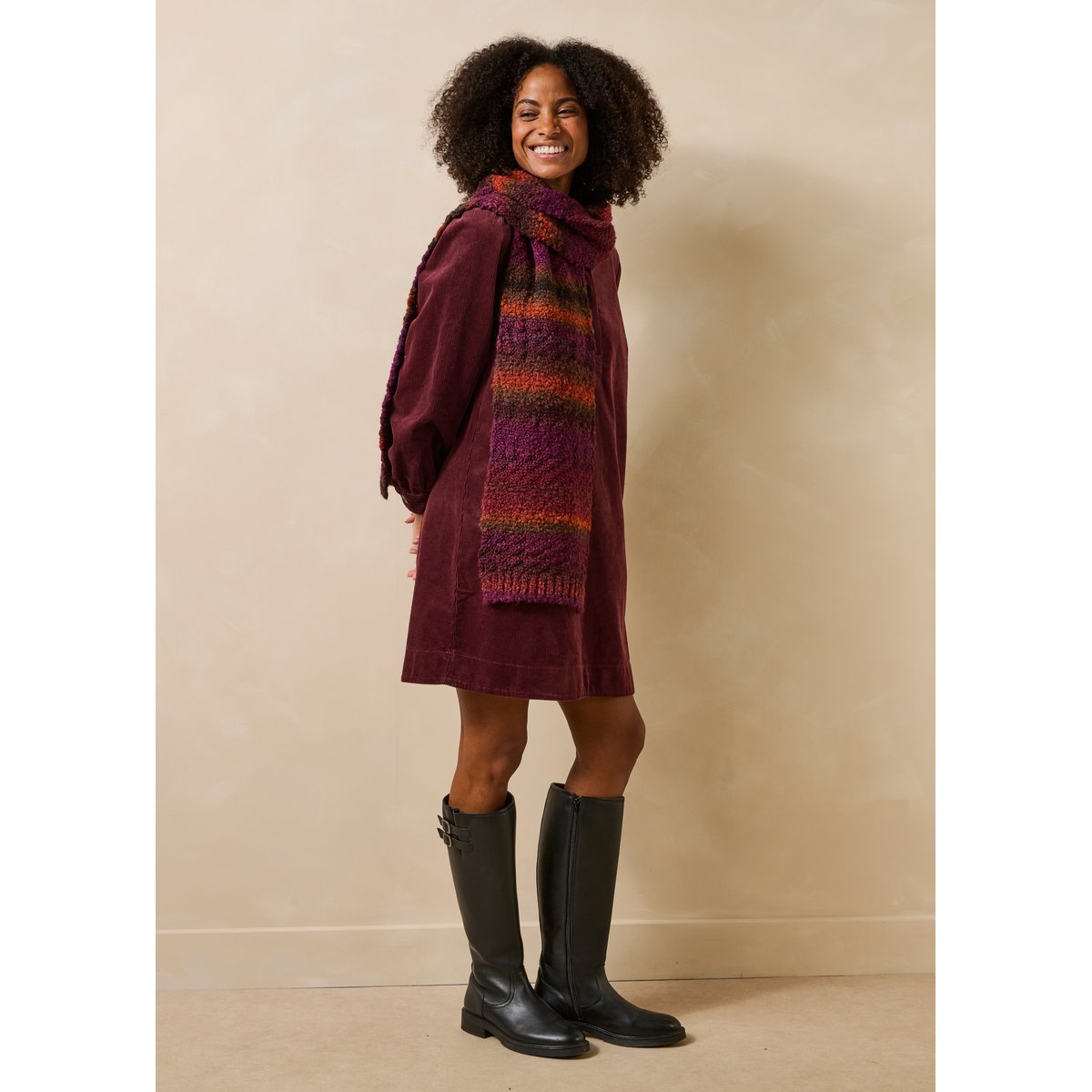 Écharpe tricotée multicolore bordeaux, LA FEE MARABOUTEE
