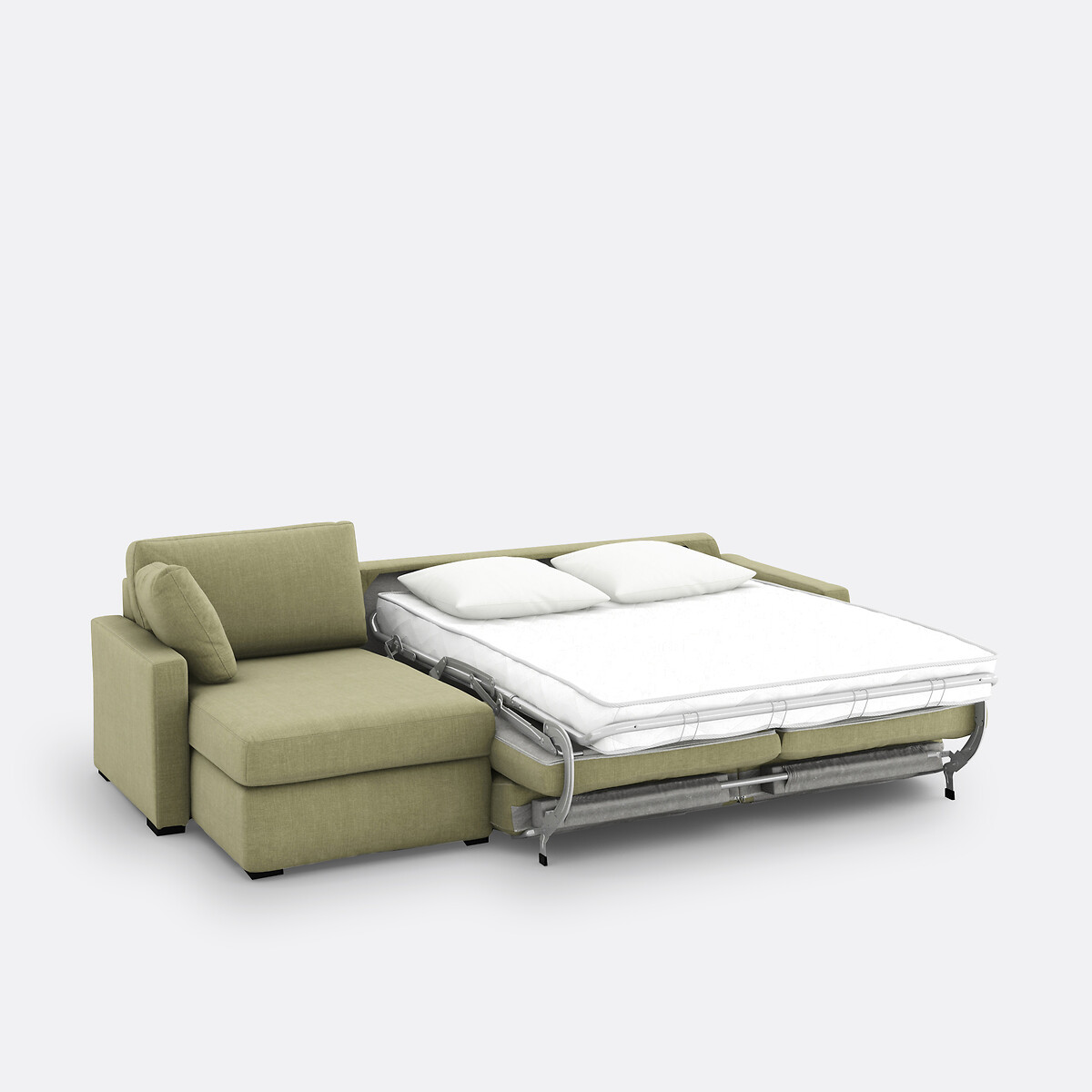 Canapé d'angle, convertible, 4 places, en coton et lin, mousse, TIMOR vert kaki, LA REDOUTE INTERIEURS