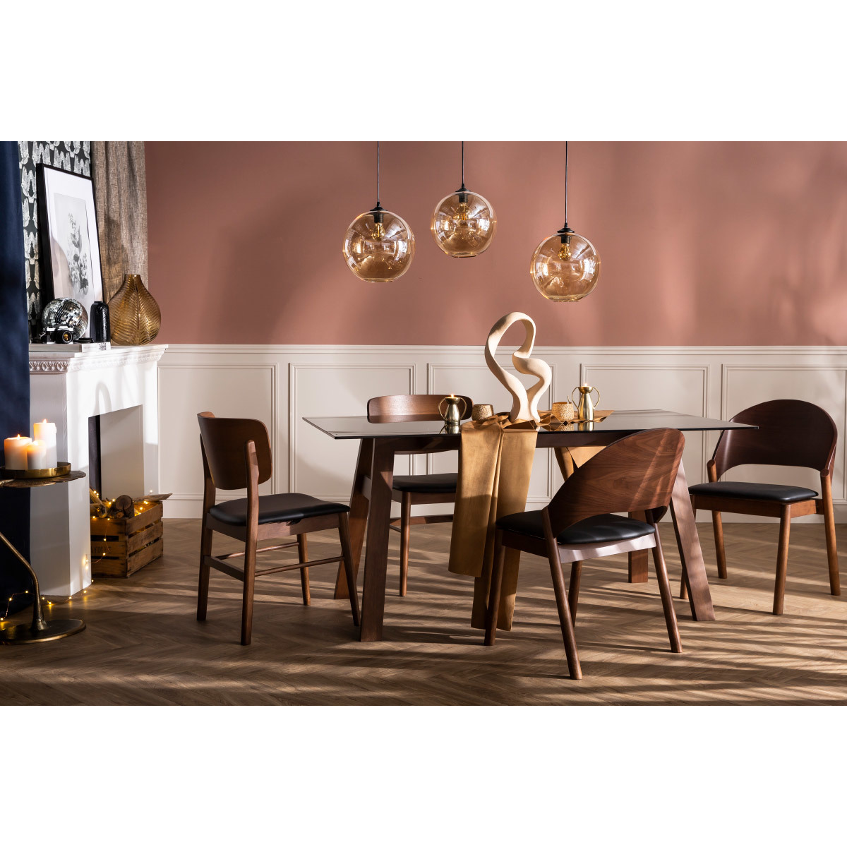 Chaises scandinaves en bois (lot de 2) SHELDON noyer / noir, MILIBOO